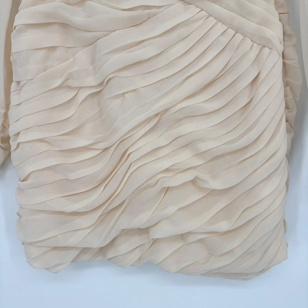 NWT S Vestique Listen to your heart chiffon Ruched Mini Dress Long Sleeve Ivory